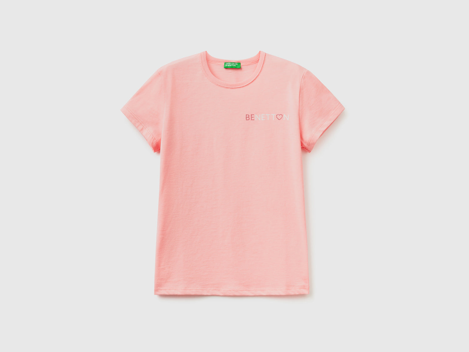 T-shirt con logo glitter in cotone bio da bambina rosa | Benetton Outlet