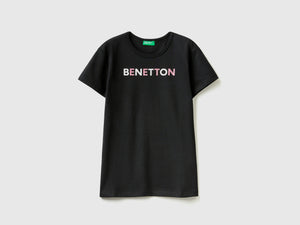 T-shirt con logo glitter in cotone bio