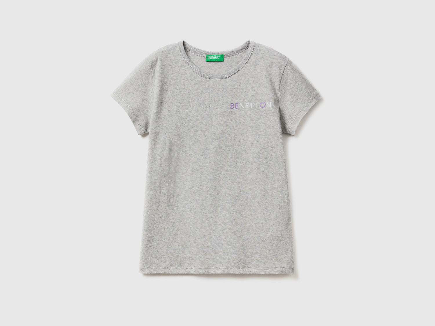 T-shirt con logo glitter in cotone bio da bambina grigio chiaro | Benetton Outlet