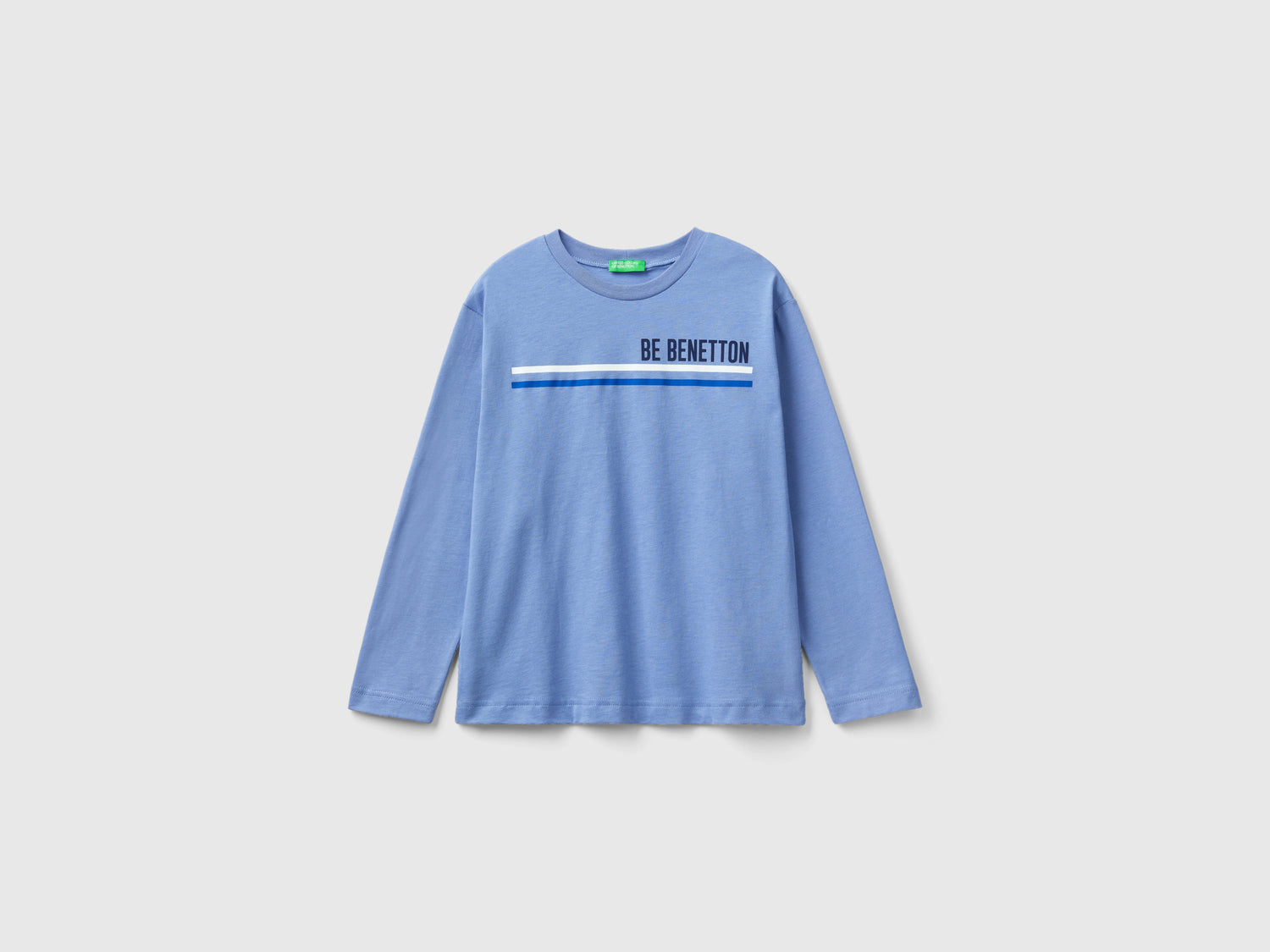 T-shirt manica lunga in cotone bio da bambino azzurro | Benetton Outlet