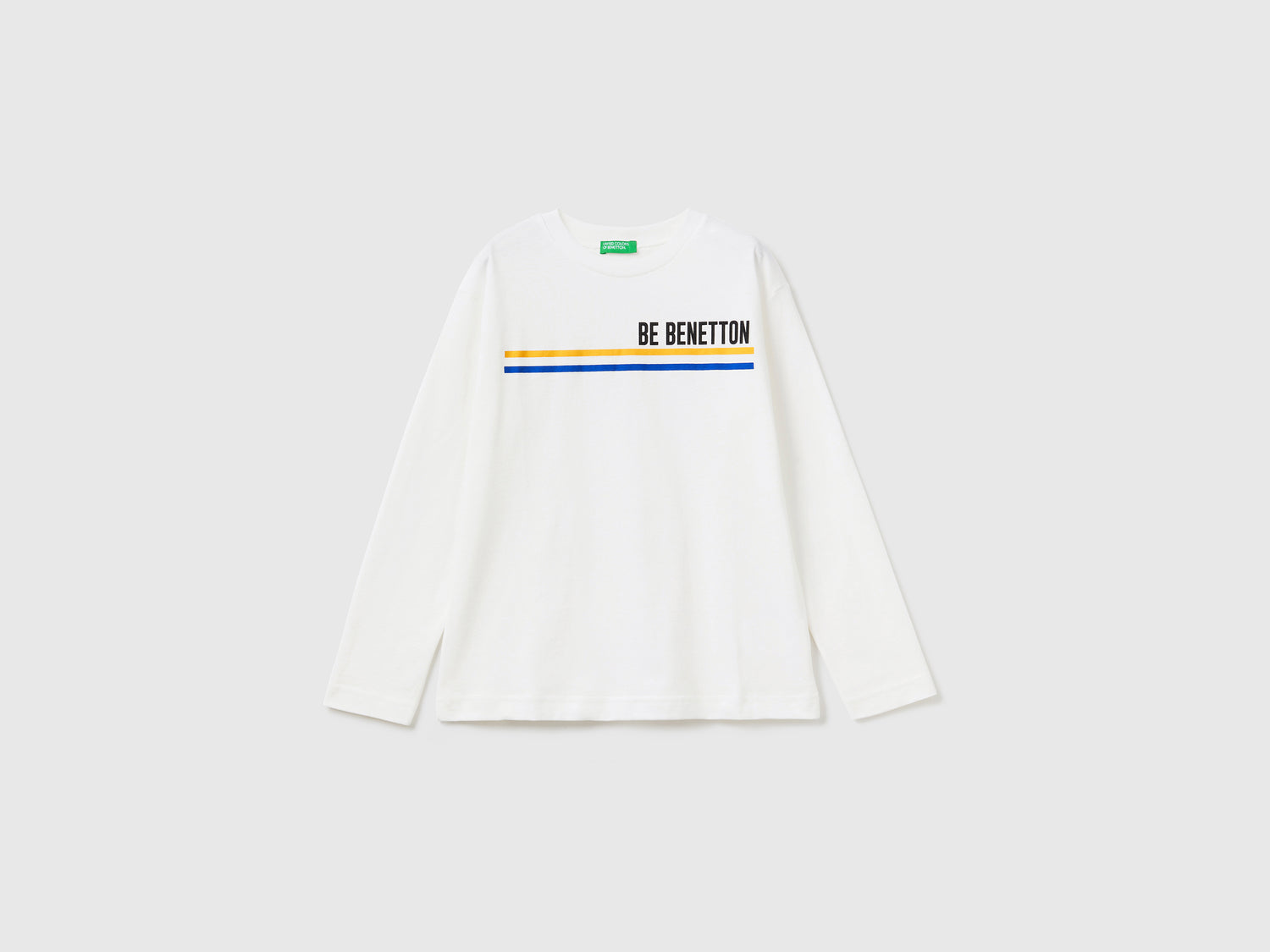 T-shirt manica lunga in cotone bio da bambino bianco panna | Benetton Outlet