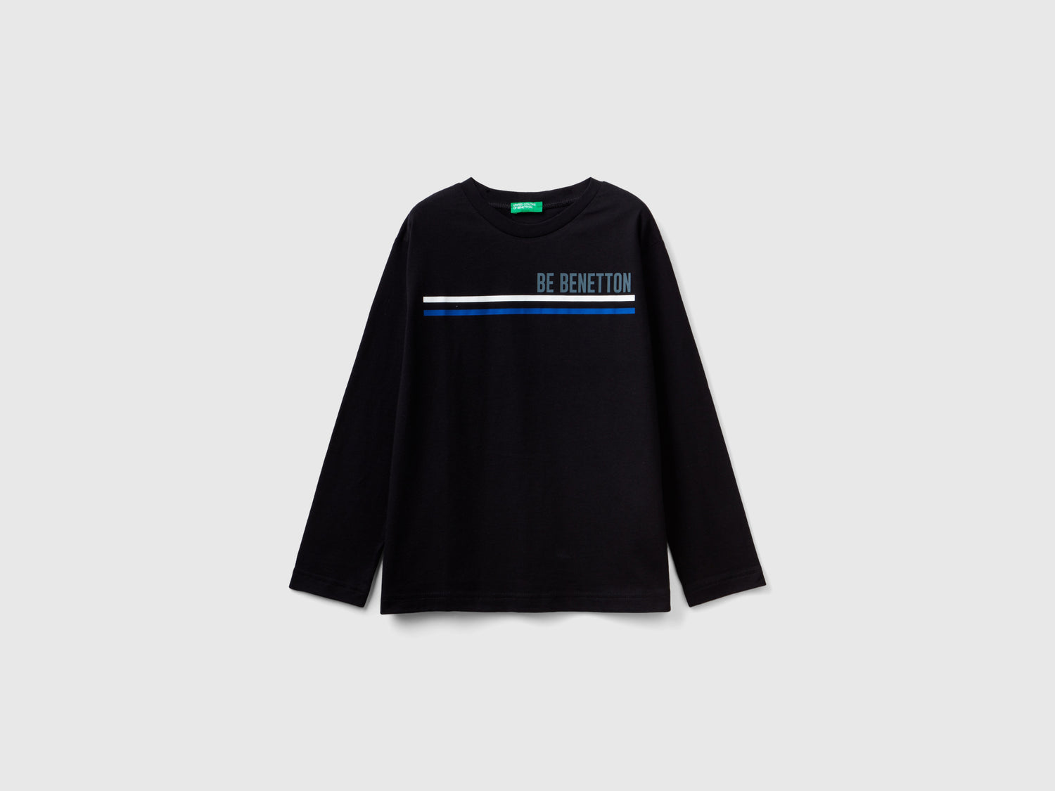T-shirt manica lunga in cotone bio da bambino nero | Benetton Outlet