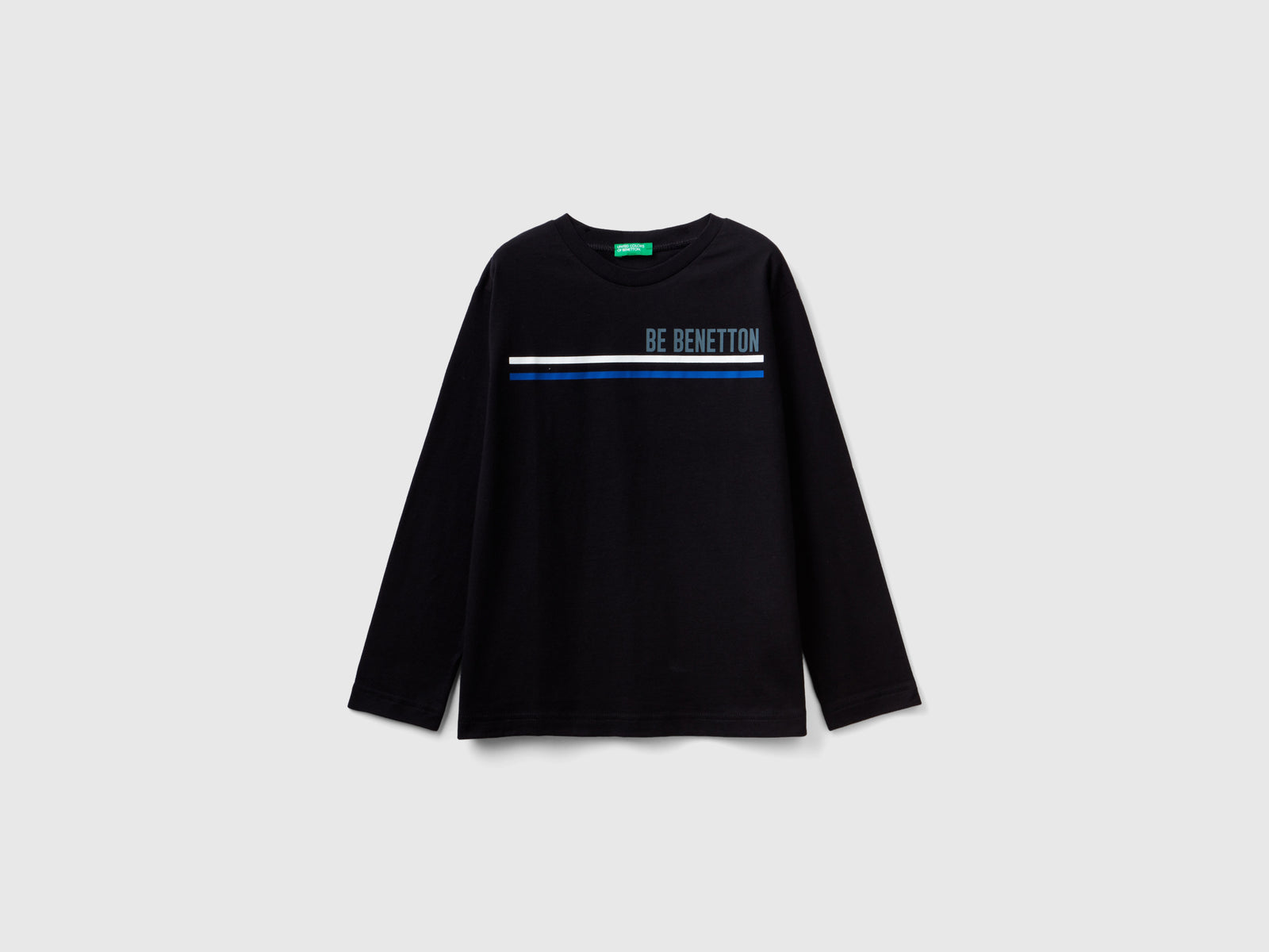 T-shirt manica lunga in cotone bio da bambino nero | Benetton Outlet