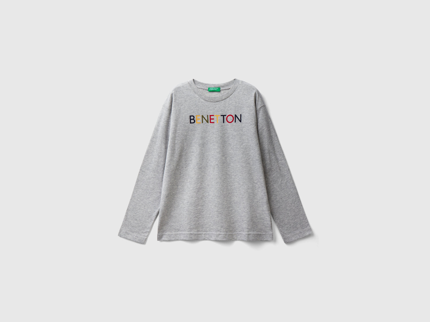 T-shirt manica lunga in cotone bio da bambino grigio chiaro | Benetton Outlet