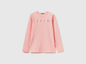 T-shirt manica lunga con stampa glitter