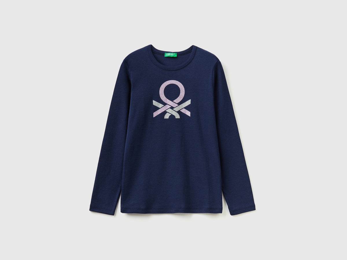 Long-sleeved T-shirt with glitter print