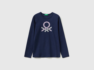 Long-sleeved T-shirt with glitter print