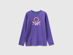 T-shirt manica lunga con stampa glitter