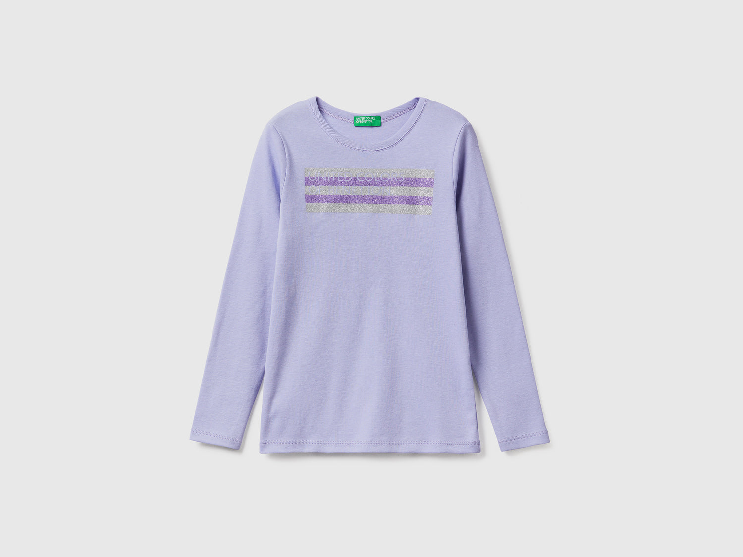 T-shirt manica lunga con stampa glitter da bambina lilla | Benetton Outlet