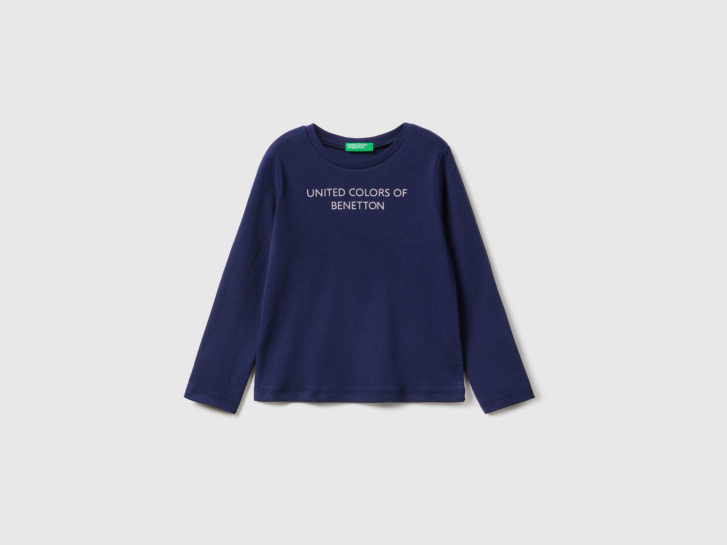 T-shirt in cotone bio con stampa glitter da bimba blu scuro | Benetton Outlet