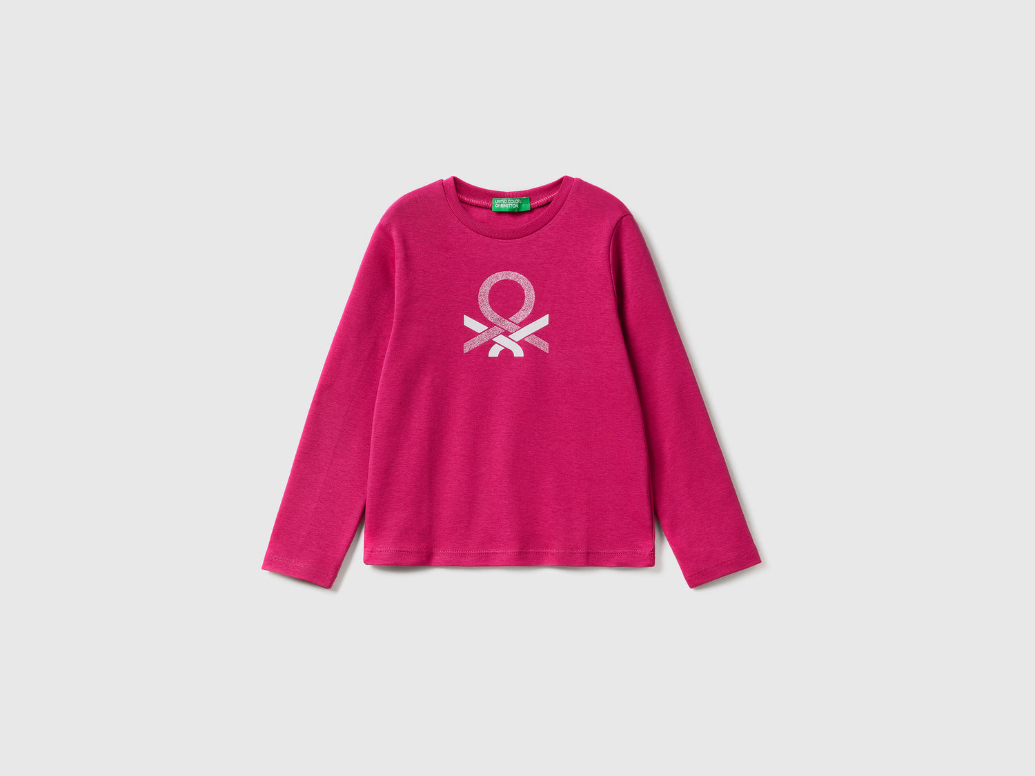 T-shirt in cotone bio con stampa glitter da bimba ciclamino | Benetton Outlet