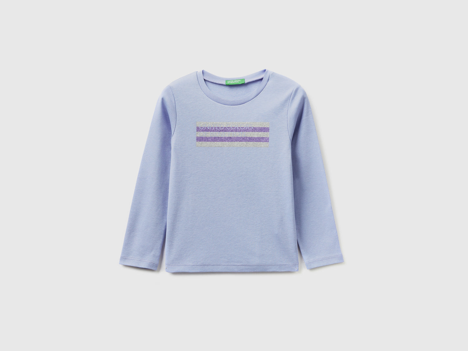 T-shirt in cotone bio con stampa glitter da bimba lilla | Benetton Outlet