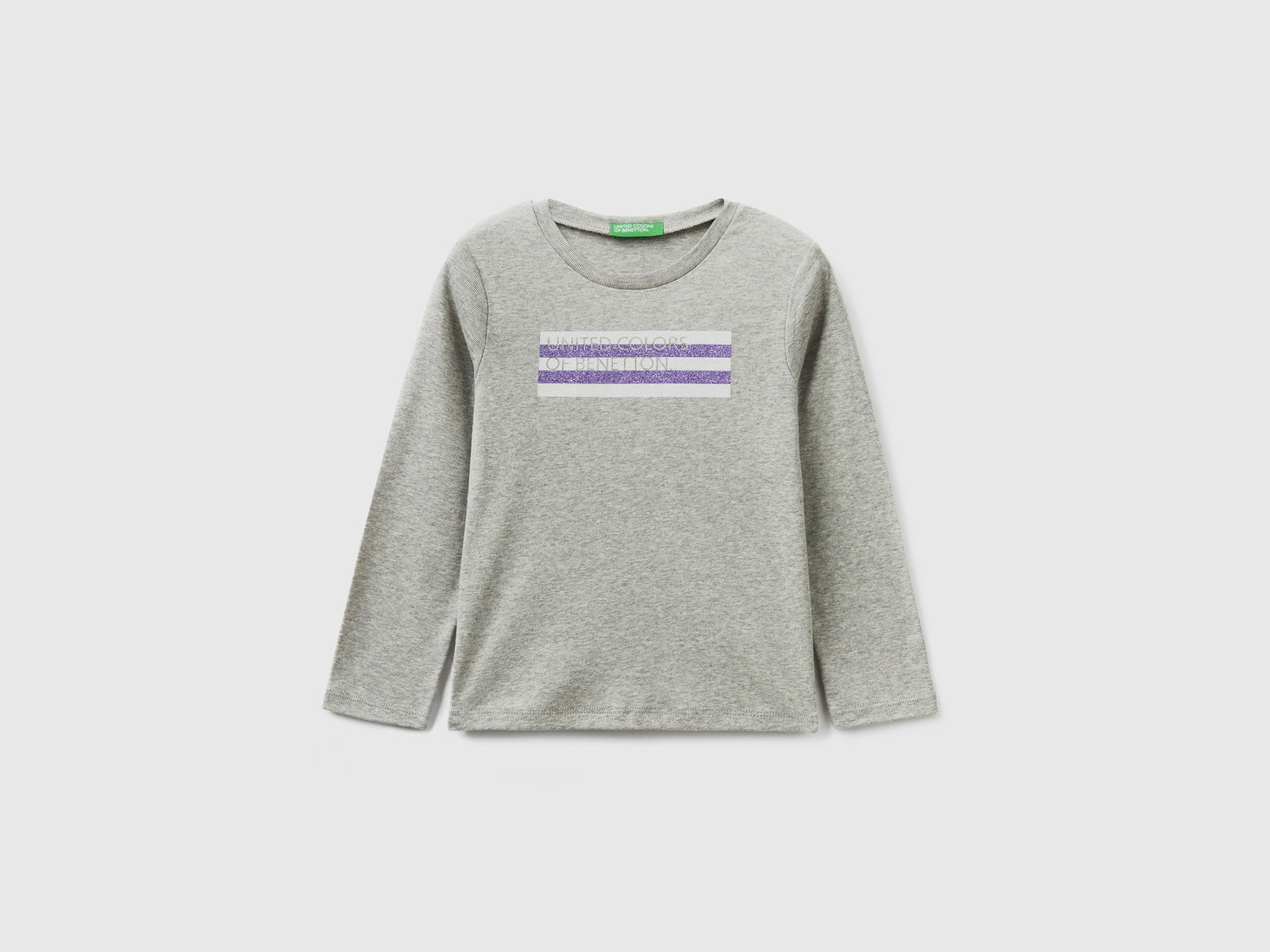 T-shirt in cotone bio con stampa glitter da bimba grigio chiaro | Benetton Outlet