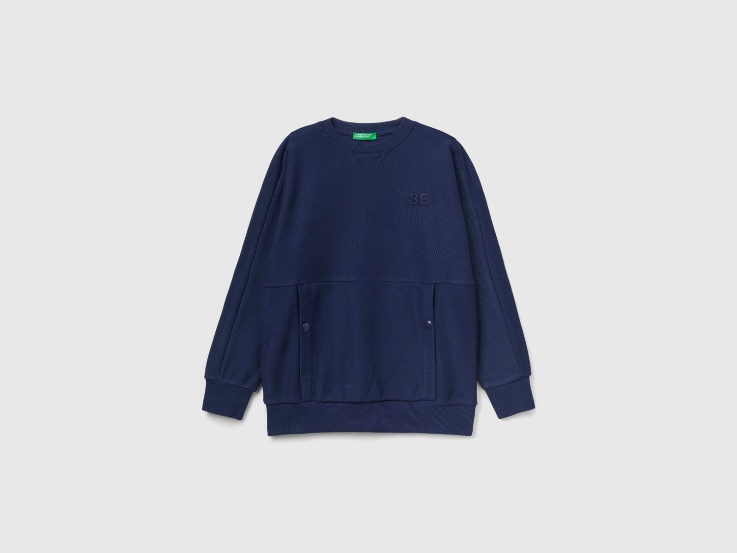 Felpa con tasche e ricamo "BE" da bambino blu scuro | Benetton Outlet