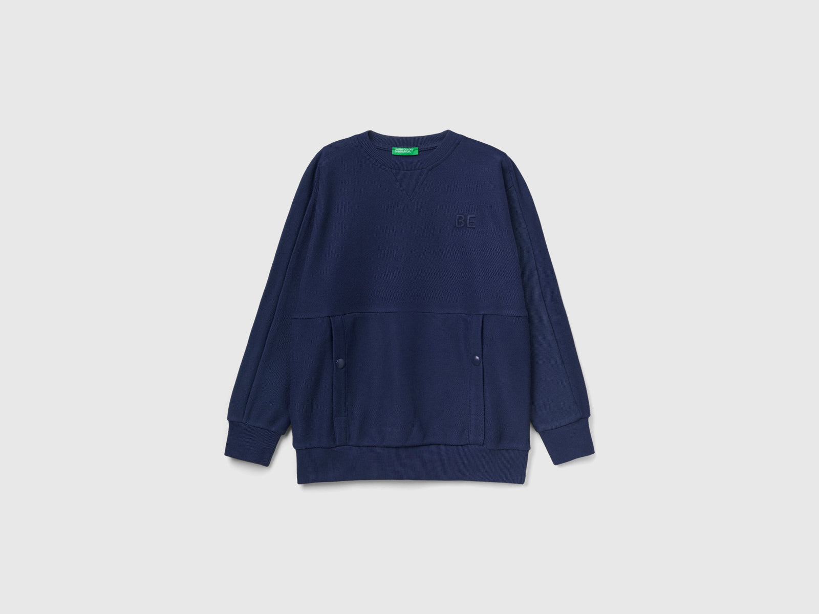Felpa con tasche e ricamo "BE" da bambino blu scuro | Benetton Outlet