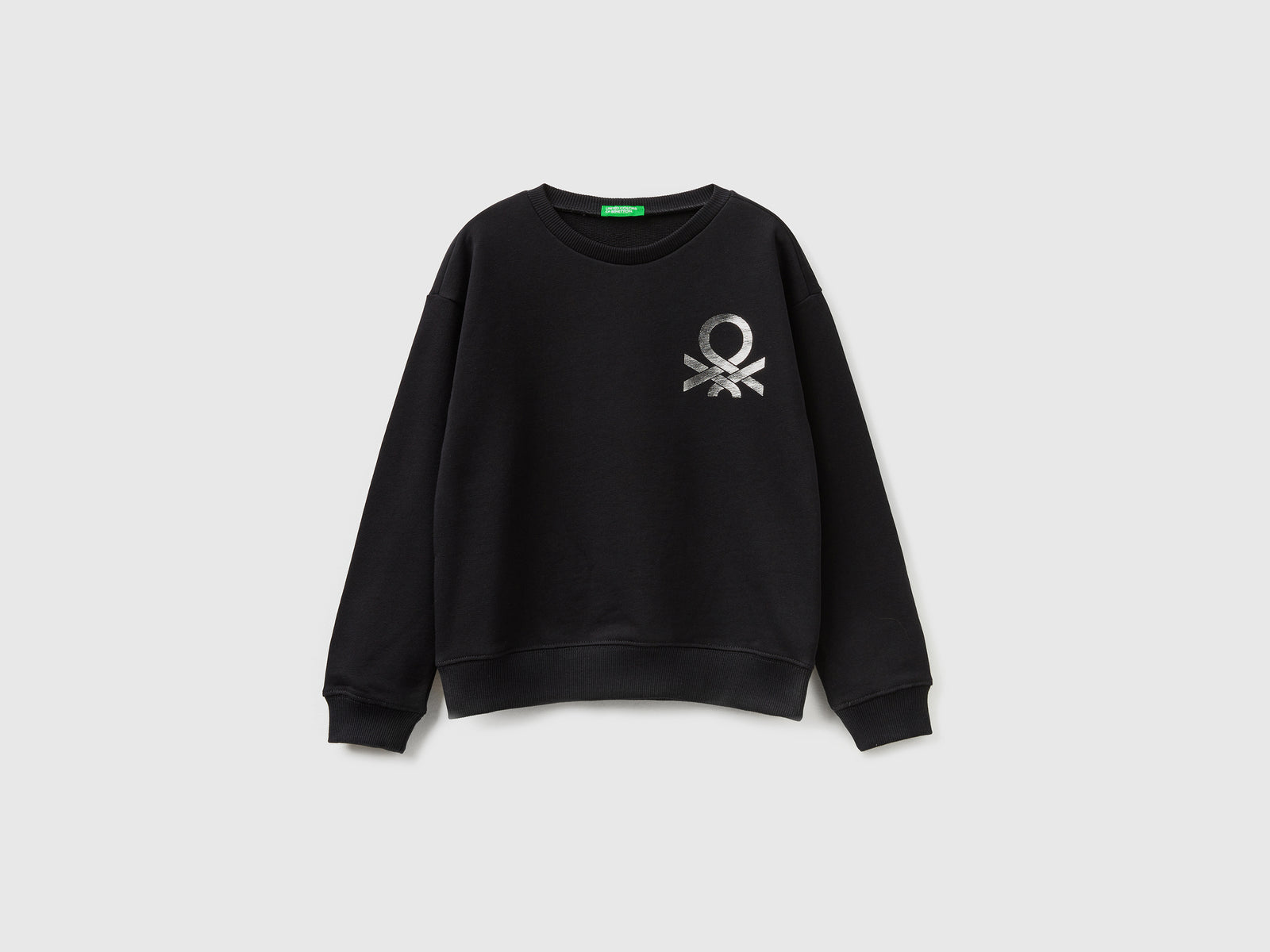 Felpa 100% cotone con logo da bambina nero | Benetton Outlet