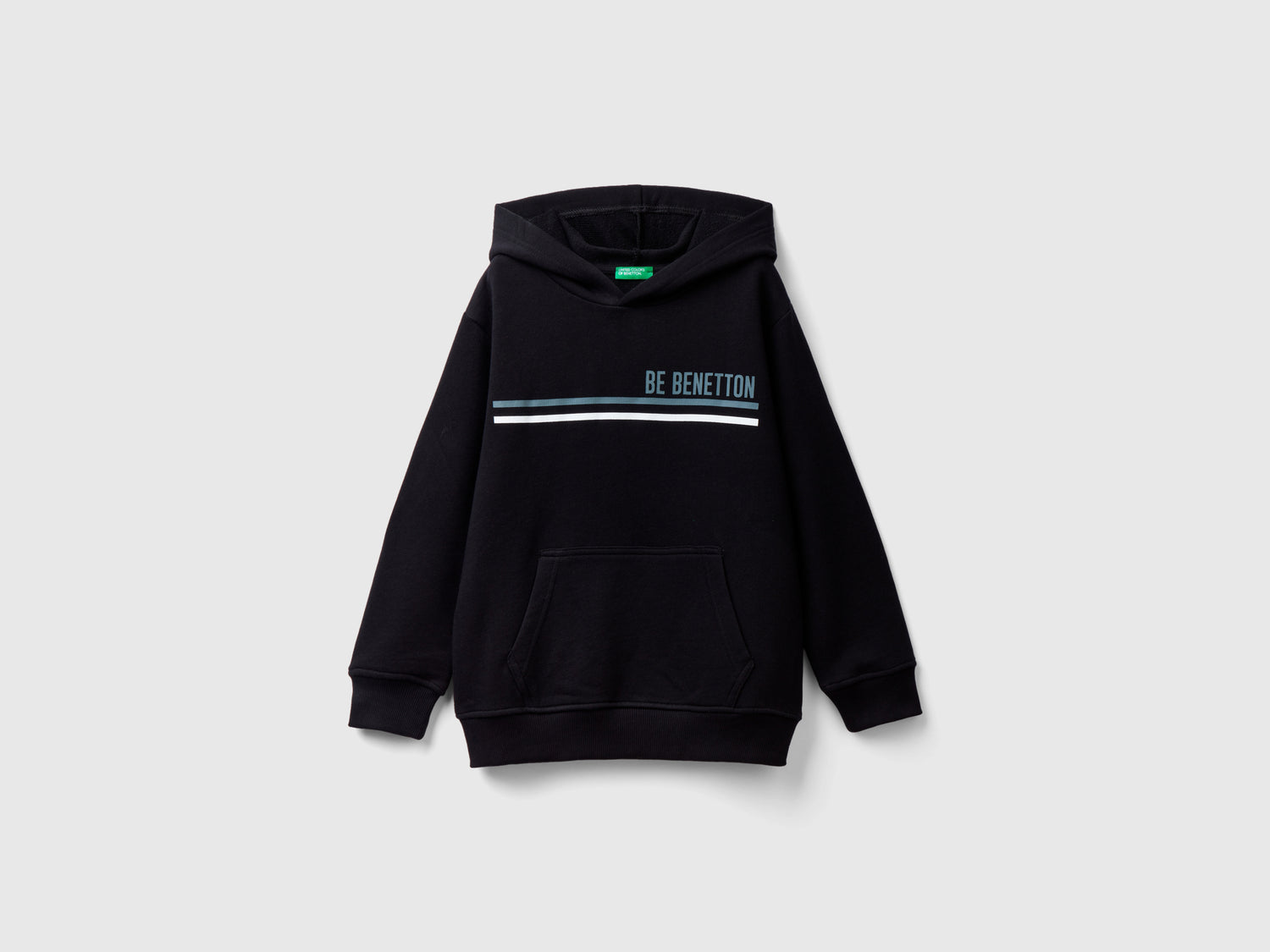 Felpa con cappuccio e logo da bambino nero | Benetton Outlet