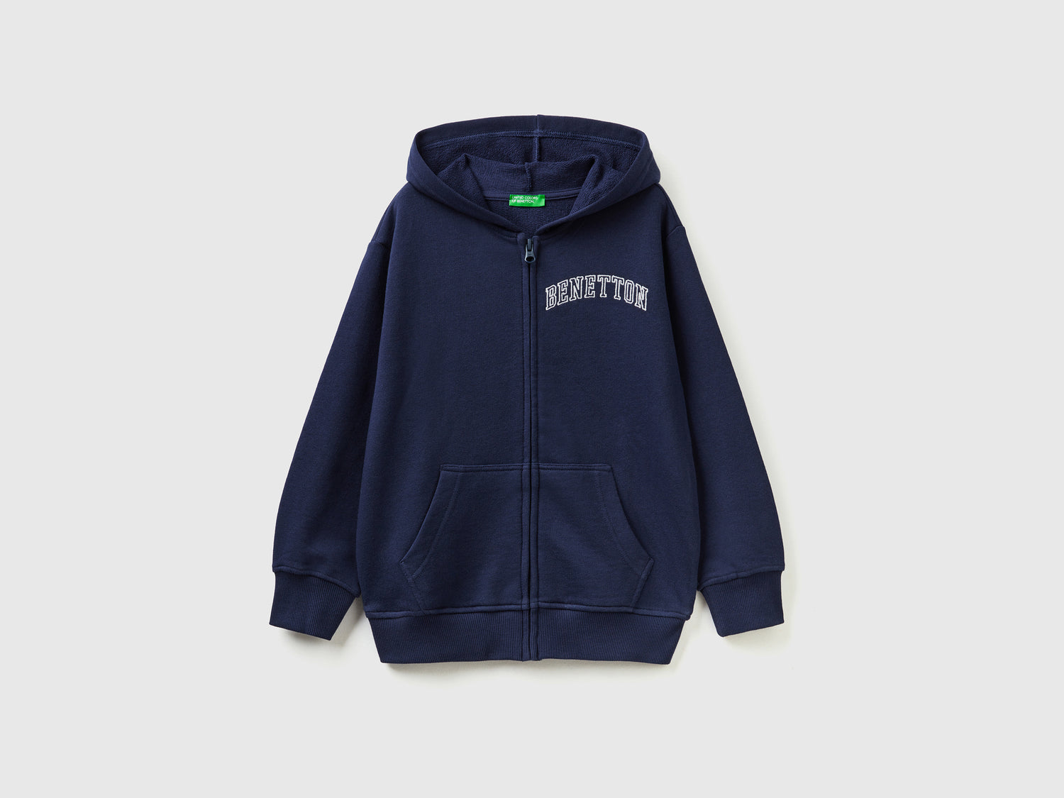 Felpa con zip e ricamo logo da bambino blu scuro | Benetton Outlet