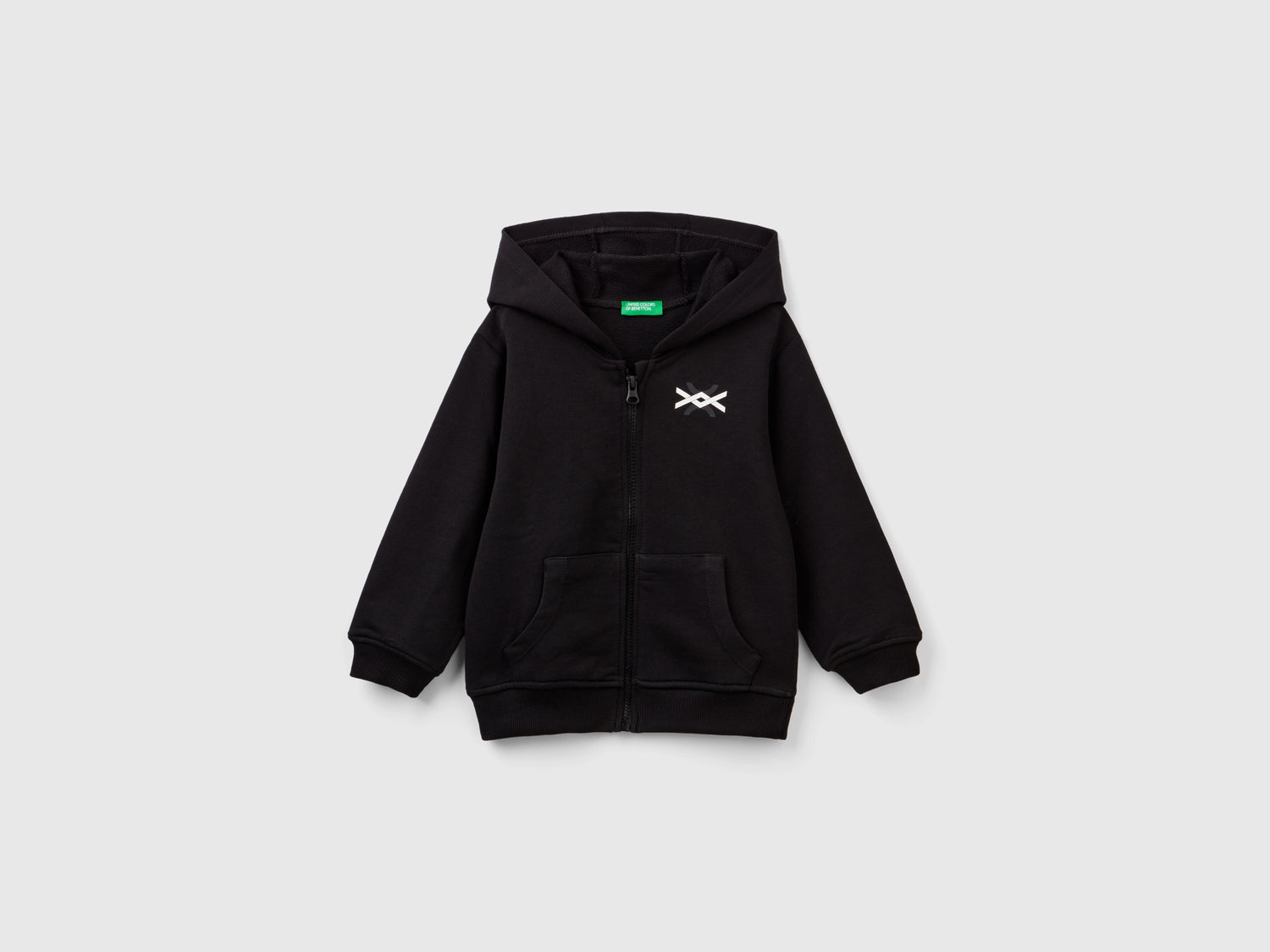 Felpa con logo e cappuccio da bimbo nero | Benetton Outlet