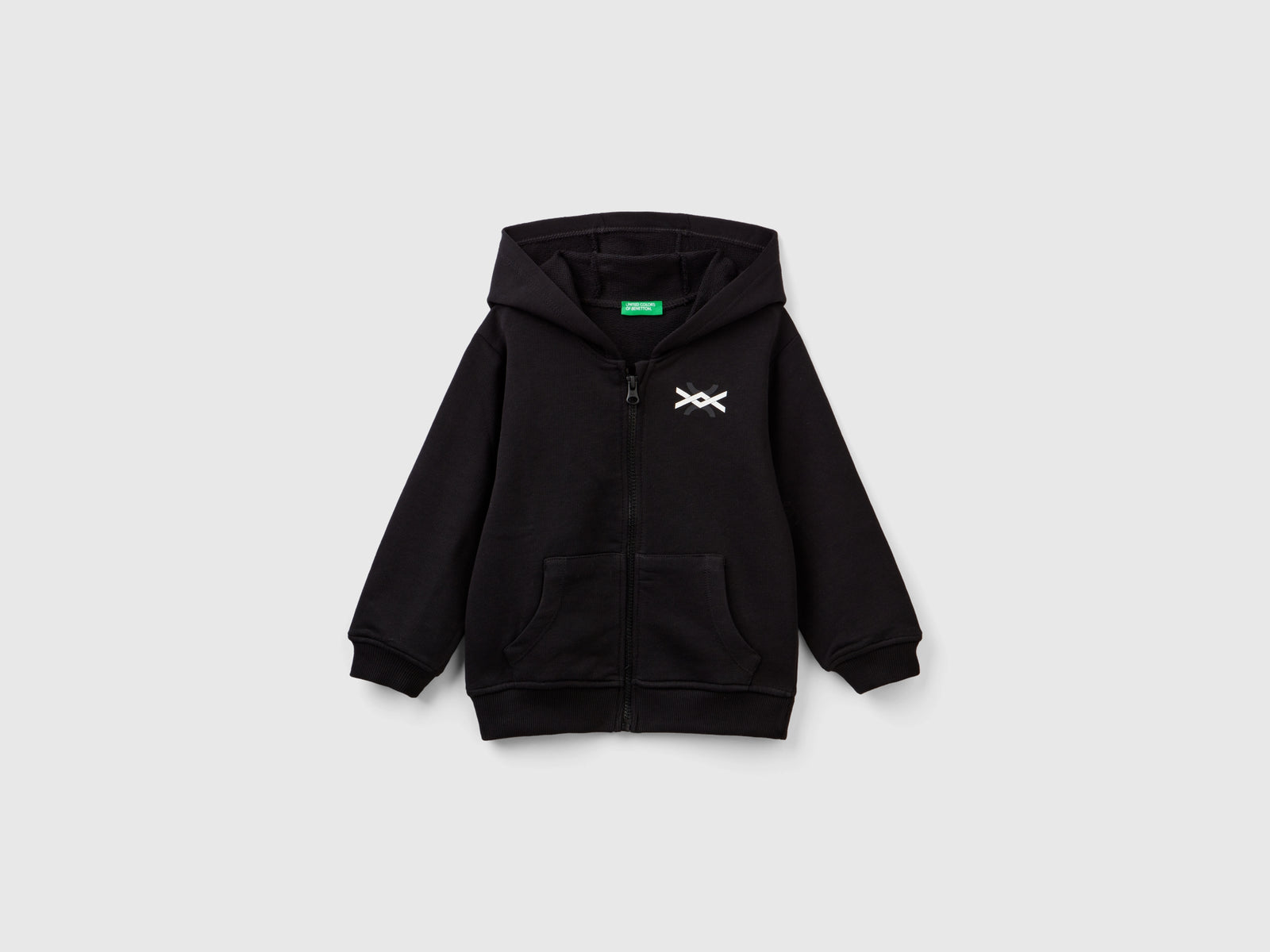 Felpa con logo e cappuccio da bimbo nero | Benetton Outlet
