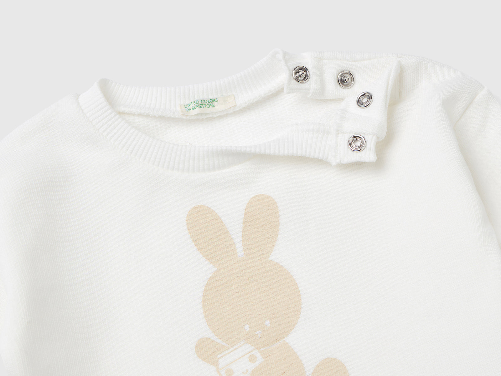 Felpa in cotone bio con stampa da neonato bianco panna 2 | Benetton Outlet