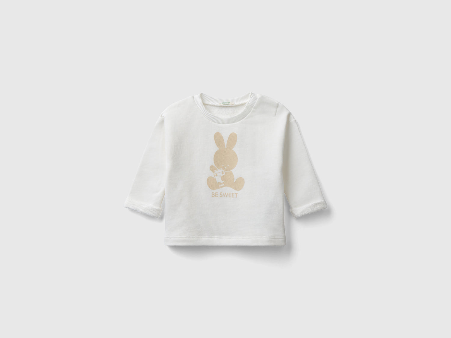 Felpa in cotone bio con stampa da neonato bianco panna | Benetton Outlet
