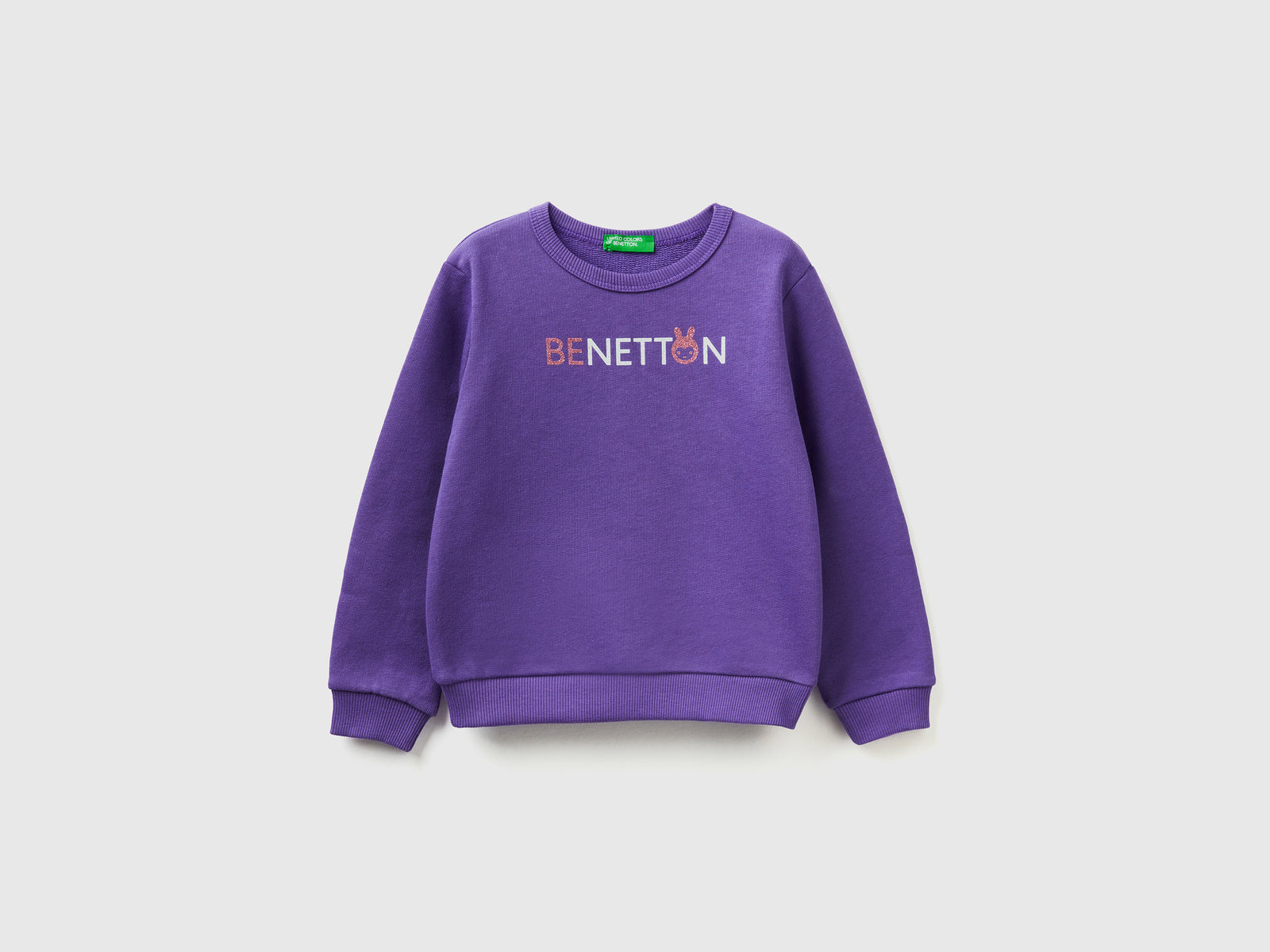 Felpa in cotone bio con stampa glitter da bimba viola | Benetton Outlet