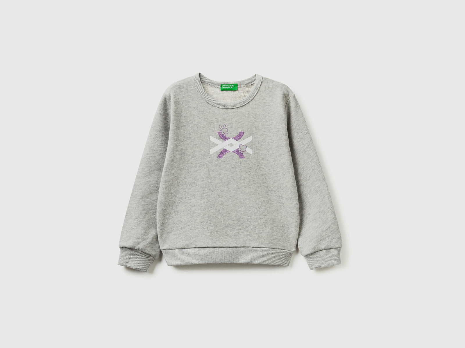 Felpao mélange in cotone bio con stampa glitter da bimba grigio chiaro | Benetton Outlet