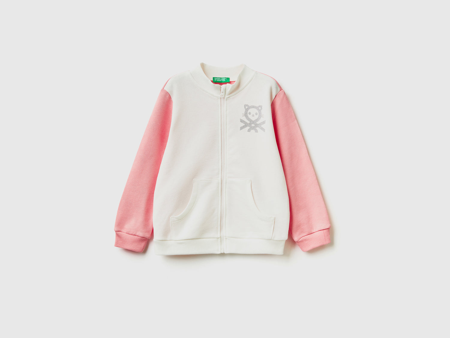 Felpa con zip in cotone bio da bimba multi-color | Benetton Outlet