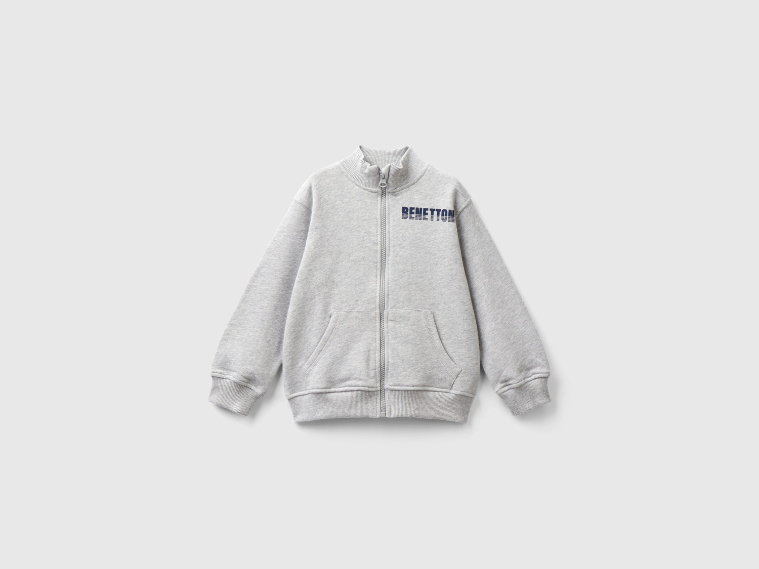 Felpa in cotone bio con zip da bimbo grigio chiaro | Benetton Outlet