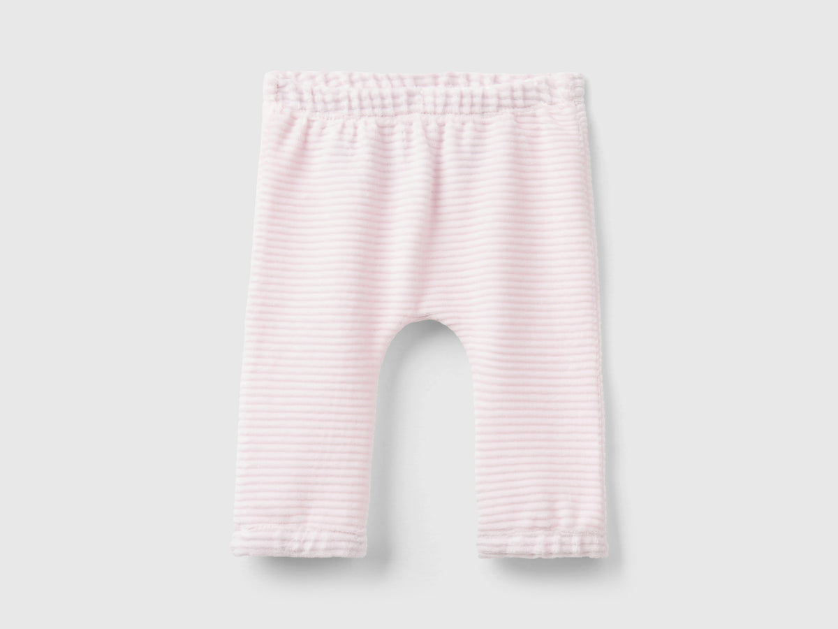 Pantaloni in ciniglia con ricamo da neonato rosa tenue Benetton