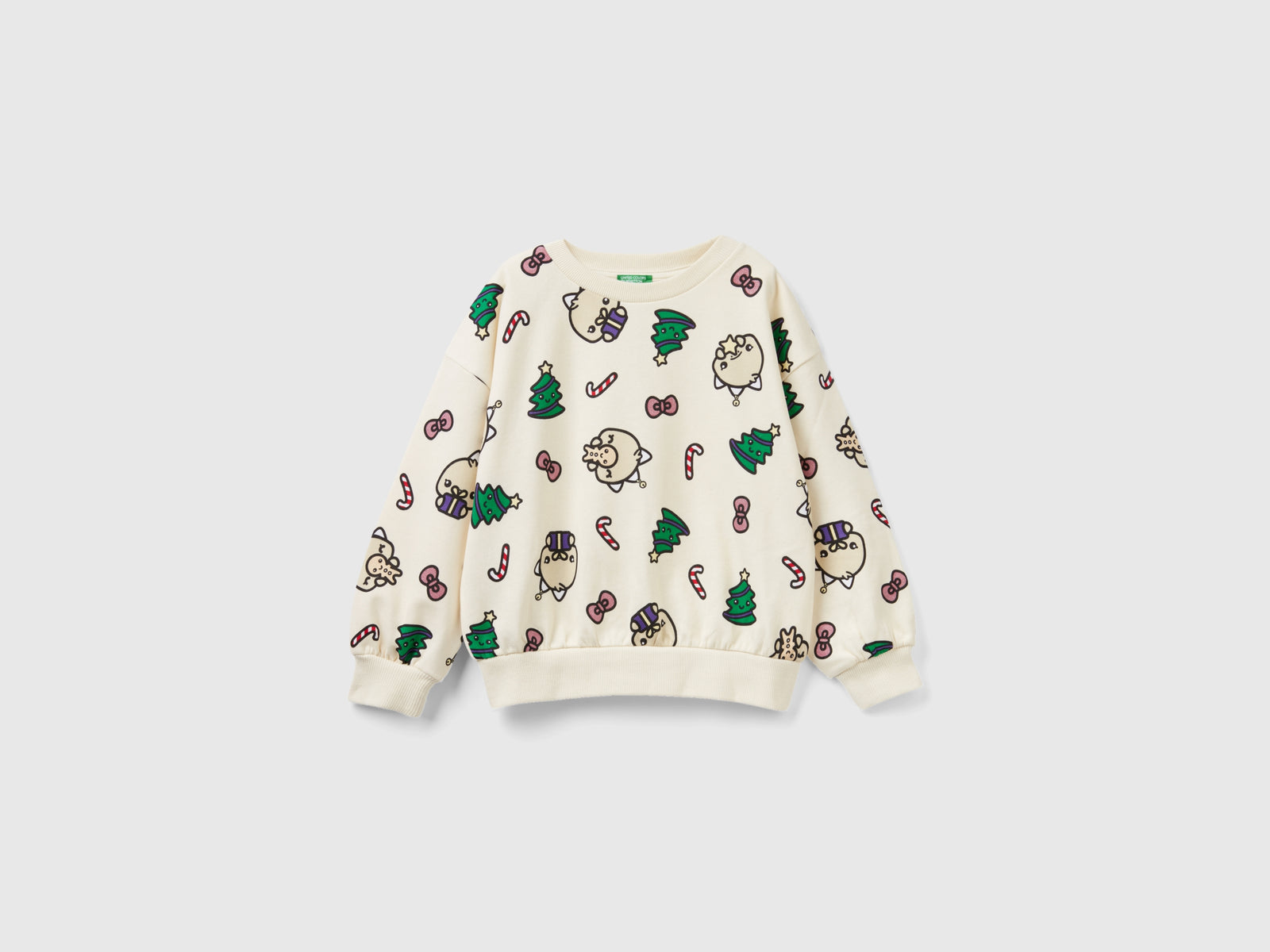 Calda felpa natalizia over fit da bambina beige | Benetton Outlet
