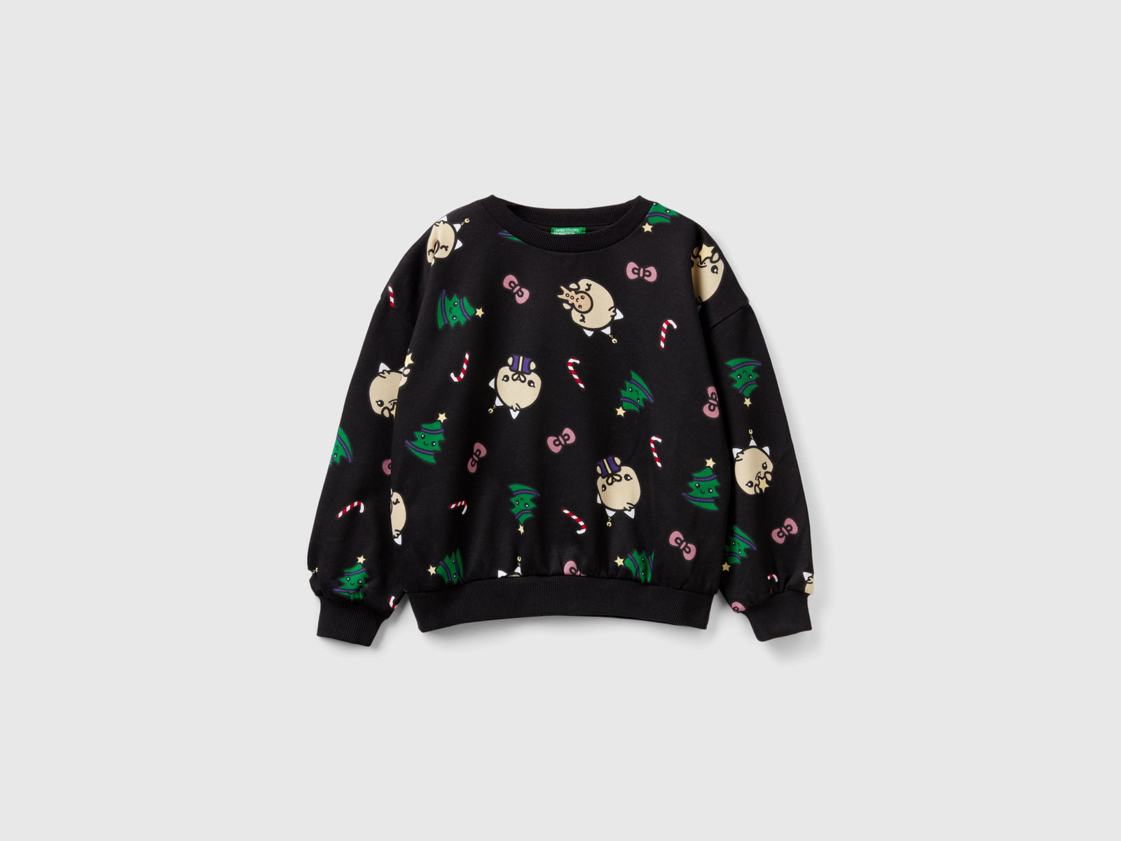 Calda felpa natalizia over fit da bambina nero | Benetton Outlet