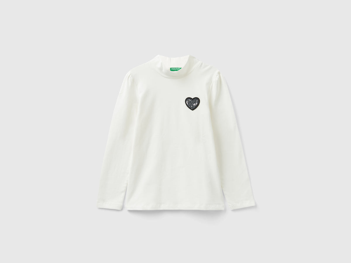 T-shirt lupetto con patch in paillettes