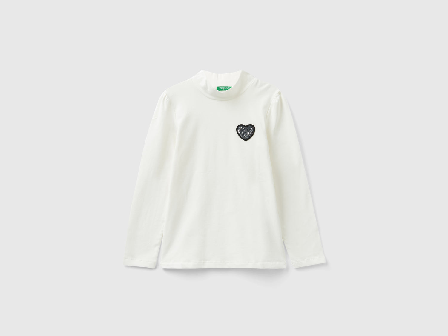 T-shirt lupetto con patch in paillettes da bambina bianco | Benetton Outlet
