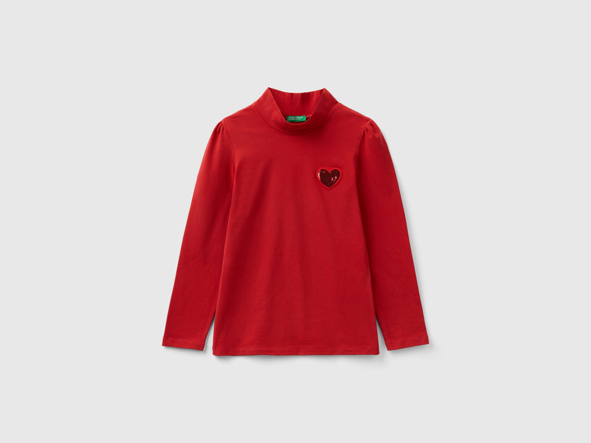 T-shirt lupetto con patch in paillettes
