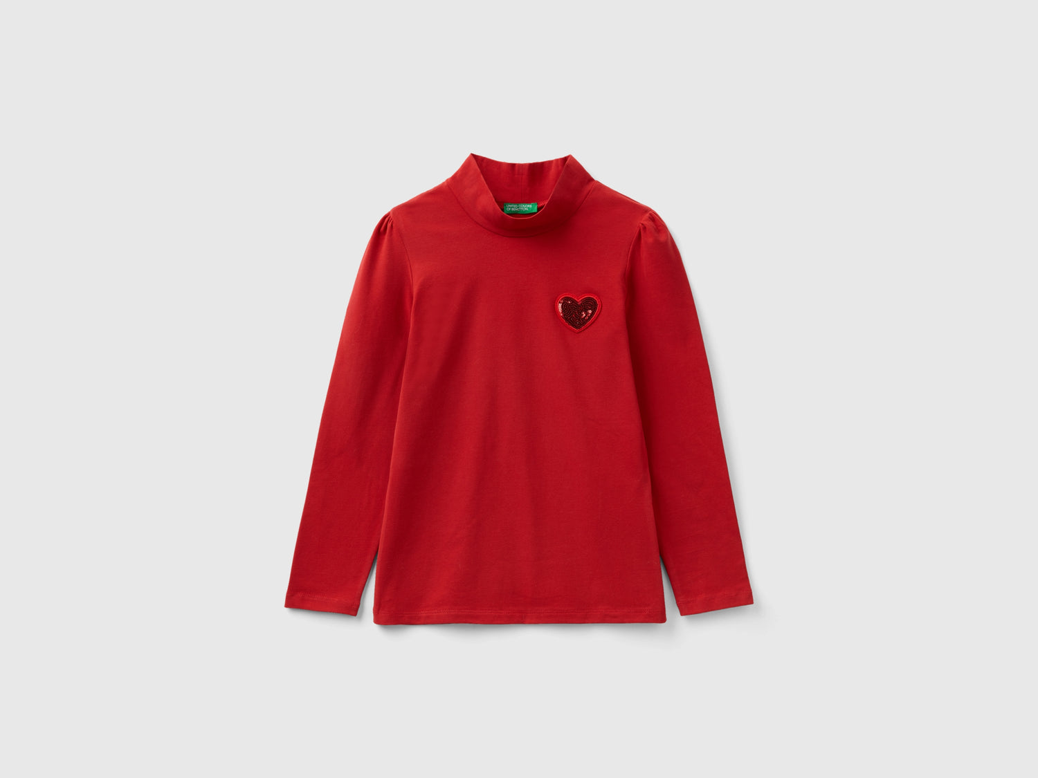 T-shirt lupetto con patch in paillettes da bambina rosso | Benetton Outlet