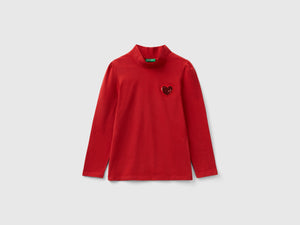 T-shirt lupetto con patch in paillettes