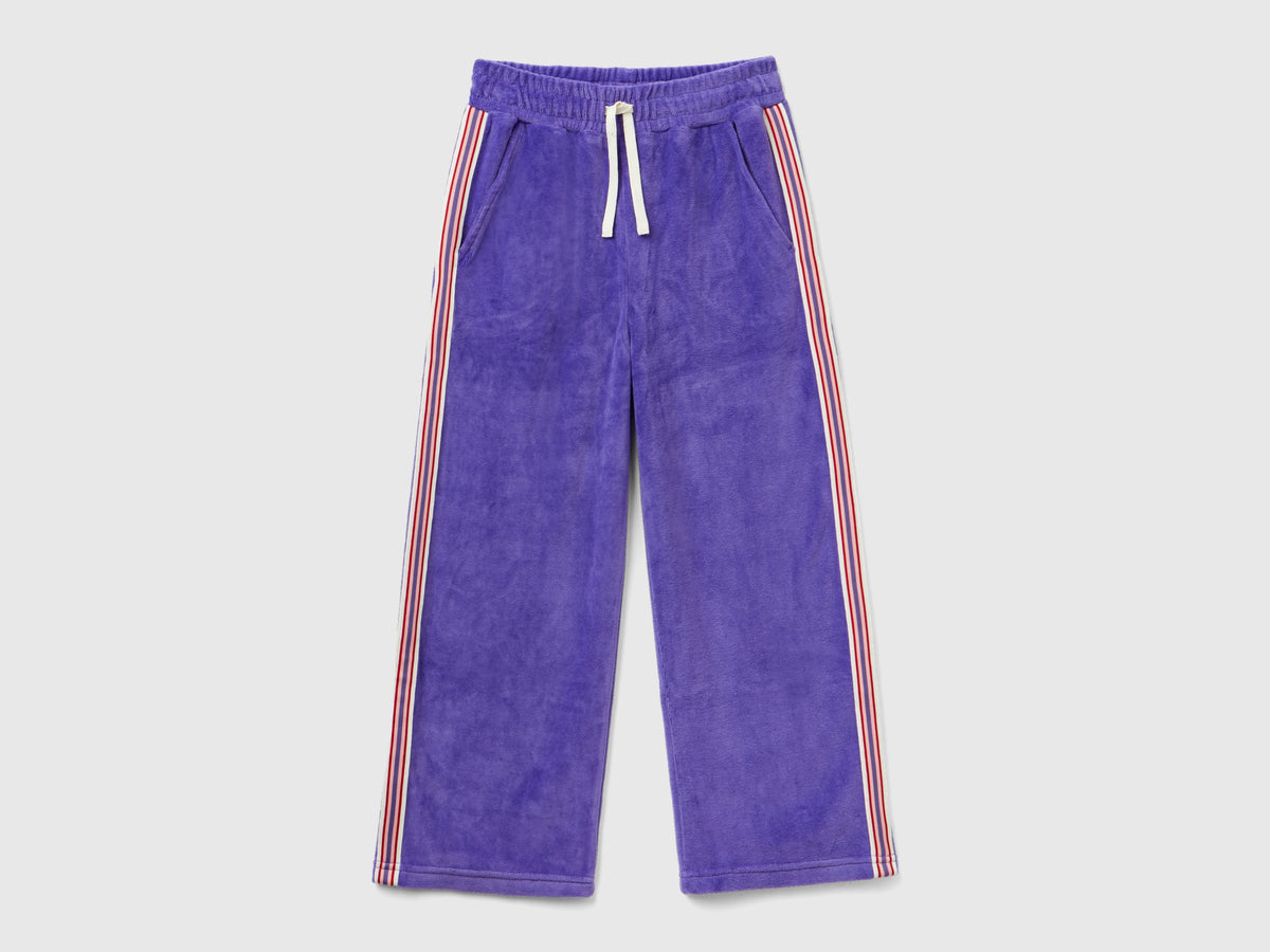 Chenille trousers with striped bands