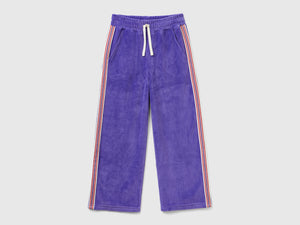 Chenille trousers with striped bands