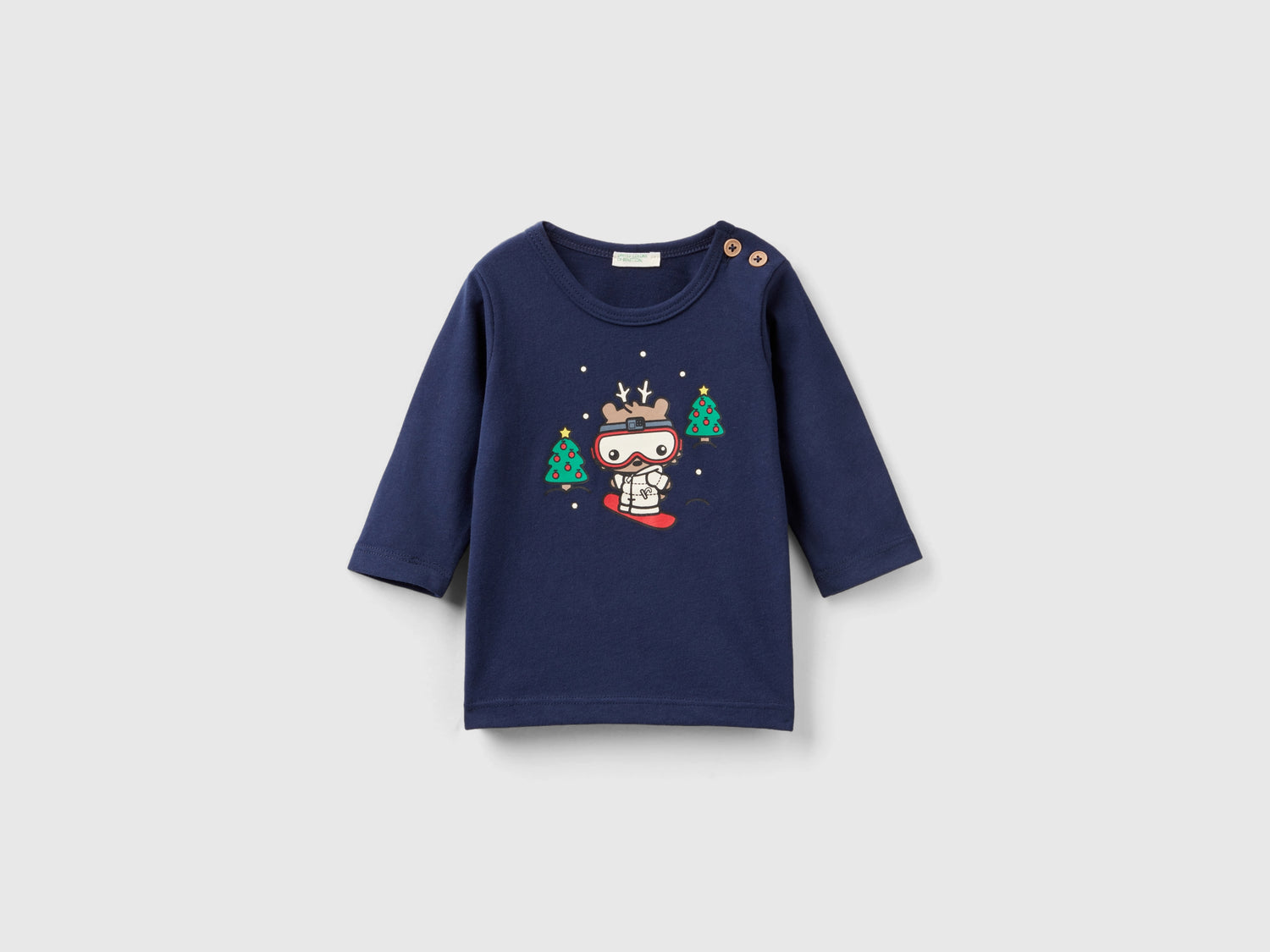 Maglietta con stampa natalizia da neonato blu scuro | Benetton Outlet