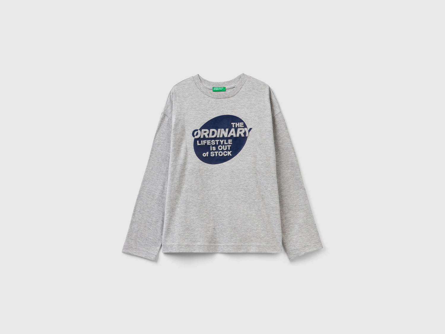T-shirt with warm cotton print da bambino grigio chiaro | Benetton Outlet