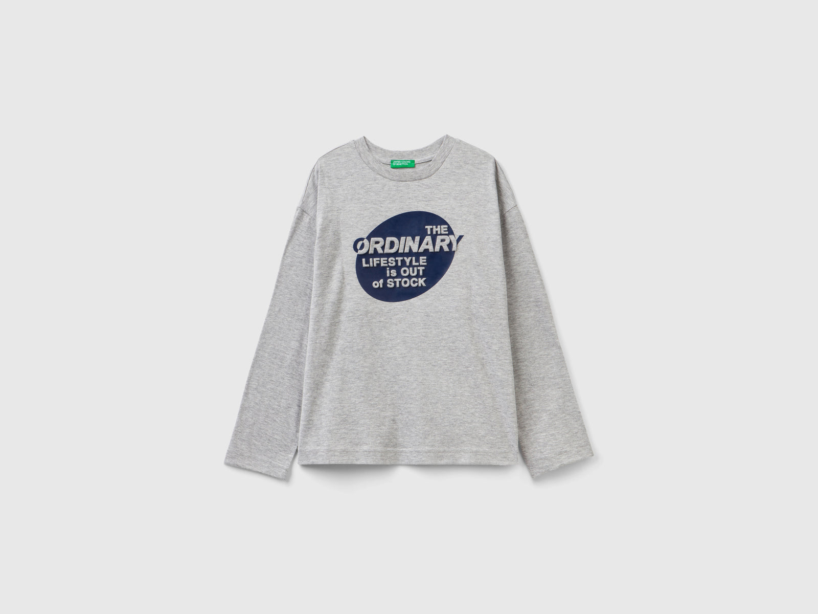 T-shirt with warm cotton print da bambino grigio chiaro | Benetton Outlet