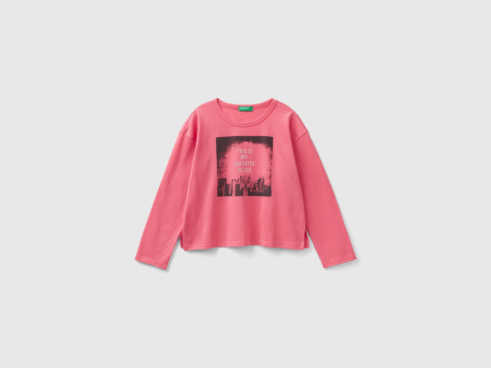 Maglietta con stampa e borchiette da bambina rosa | Benetton Outlet
