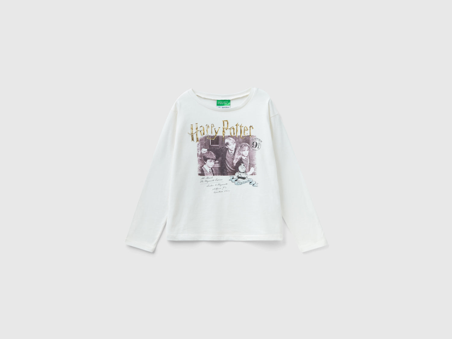 T-shirt Harry Potter manica lunga da bambina bianco panna | Benetton Outlet