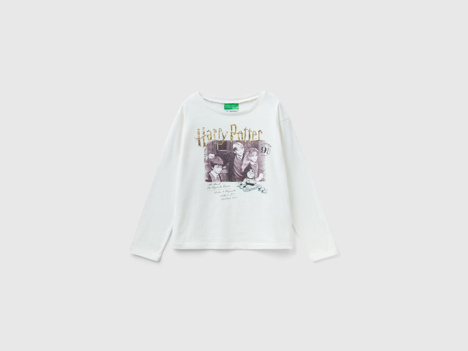 T-shirt Harry Potter manica lunga da bambina bianco panna | Benetton Outlet