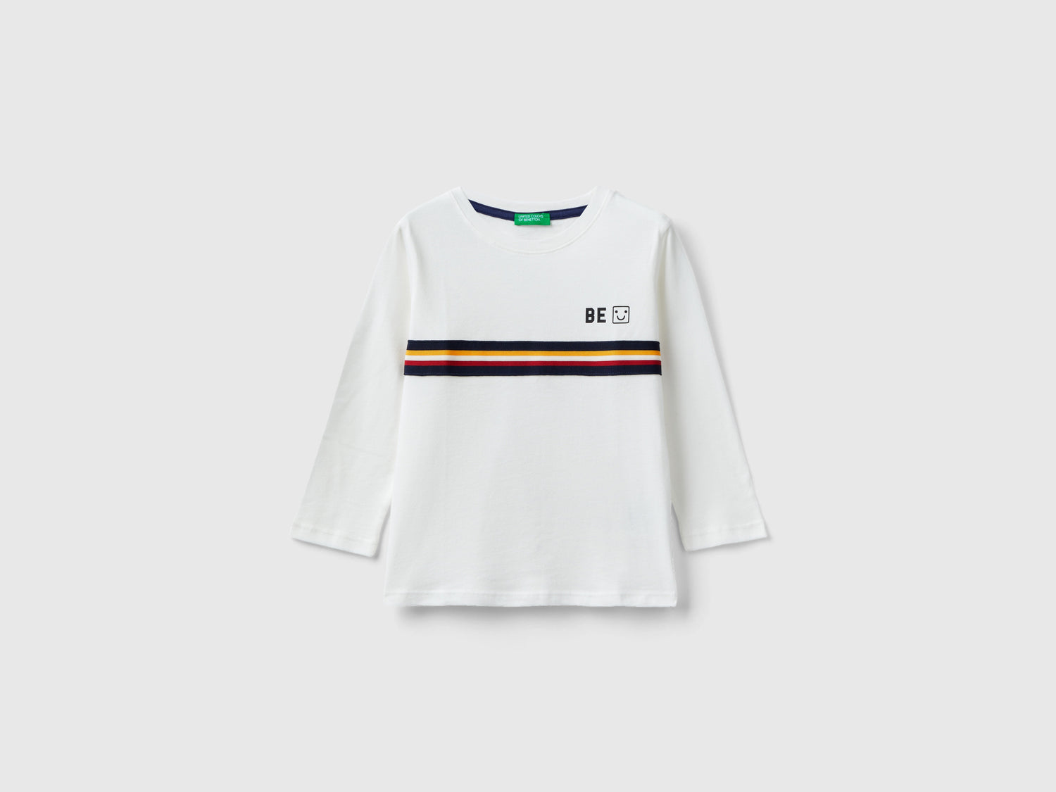 T-shirt con banda rigata da bimbo bianco | Benetton Outlet