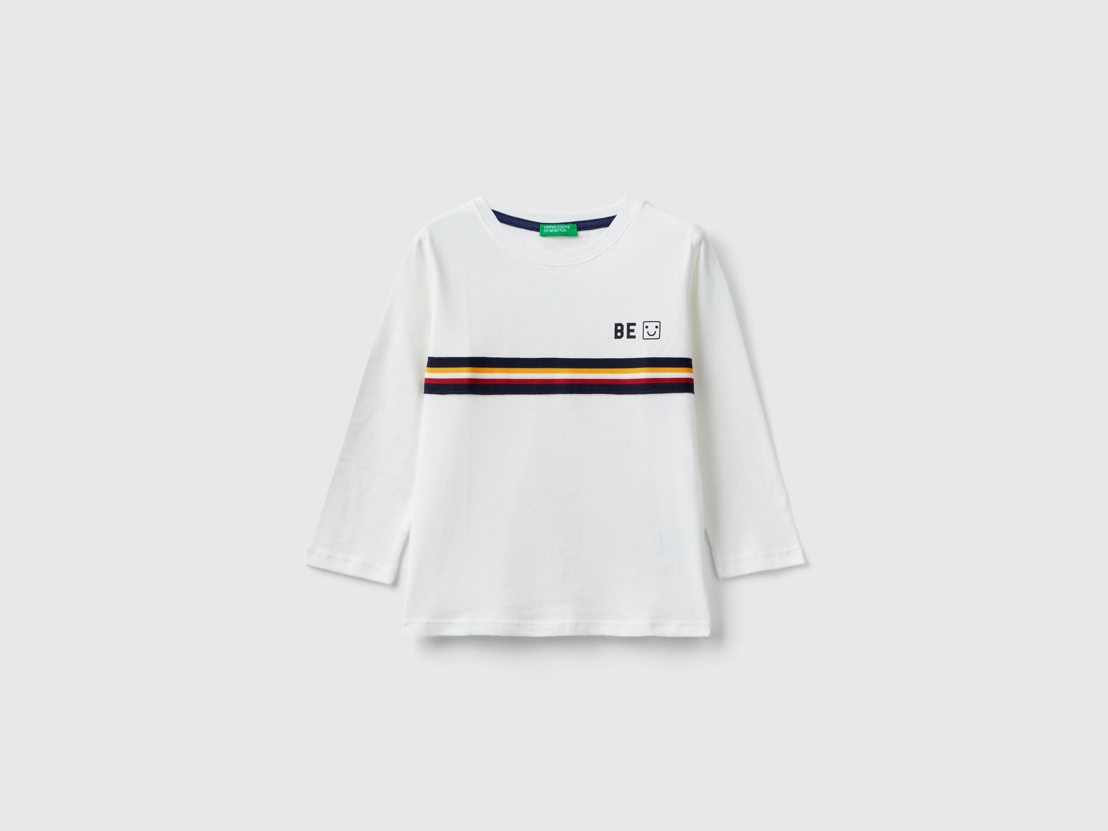 T-shirt con banda rigata da bimbo bianco | Benetton Outlet