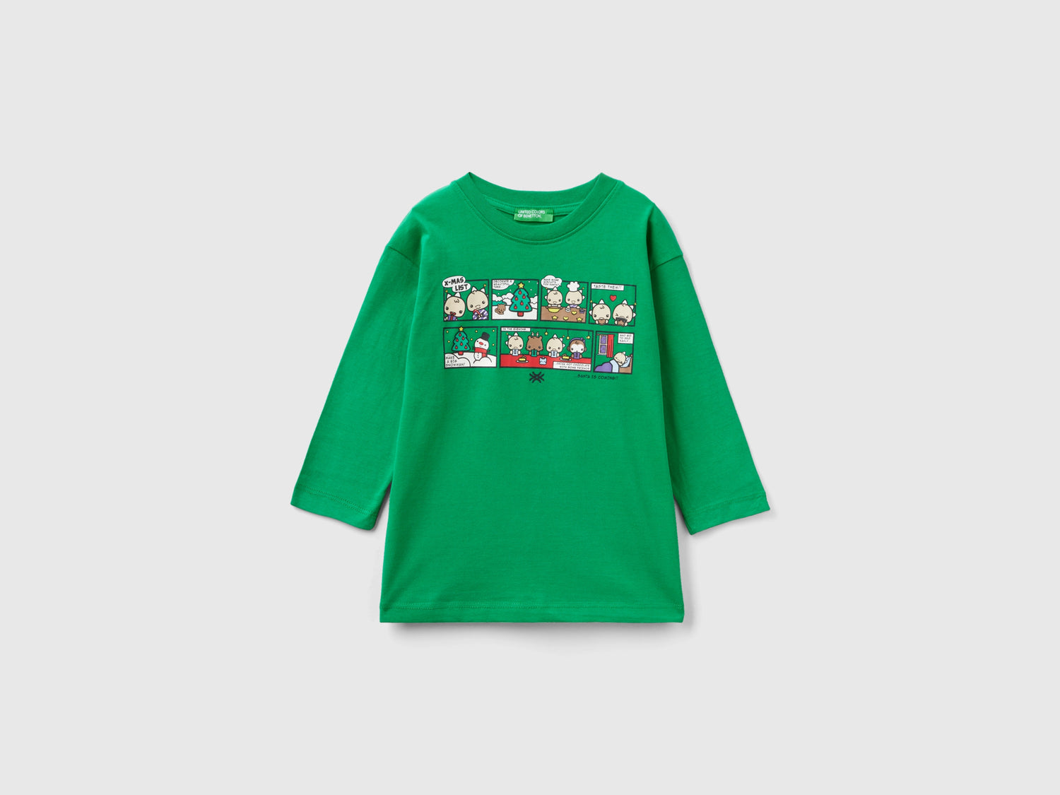 Calda t-shirt con stampa natalizia da bimbo verde | Benetton Outlet