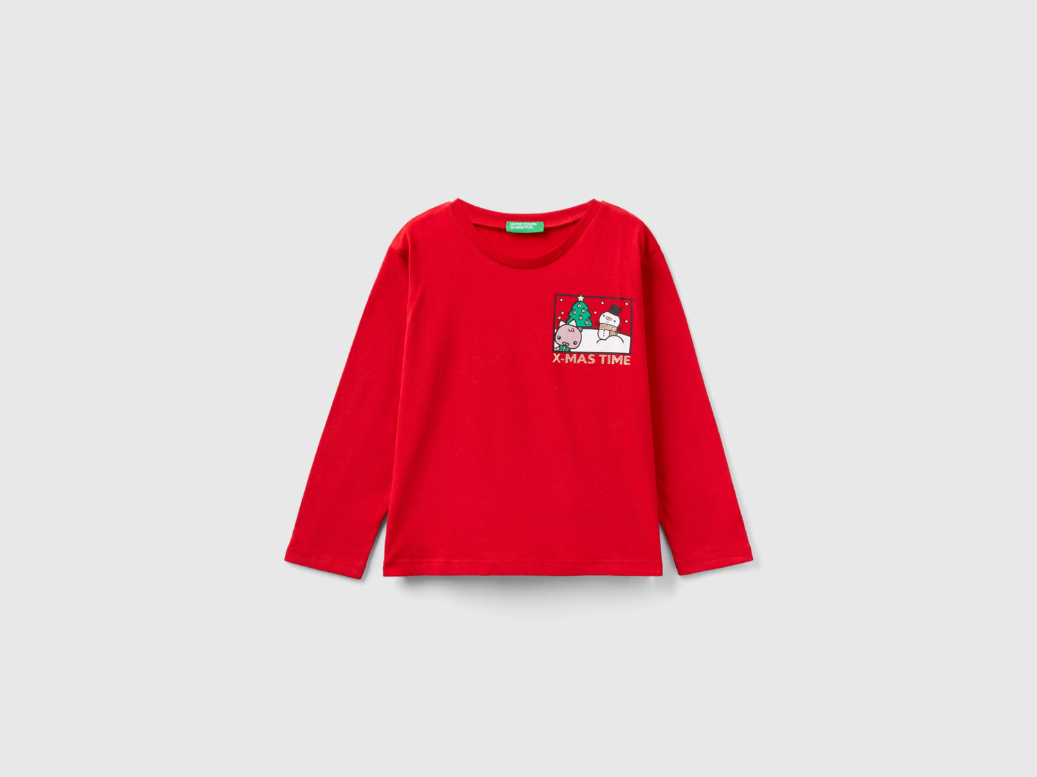 T-shirt natalizia in caldo cotone da bimba rosso | Benetton Outlet